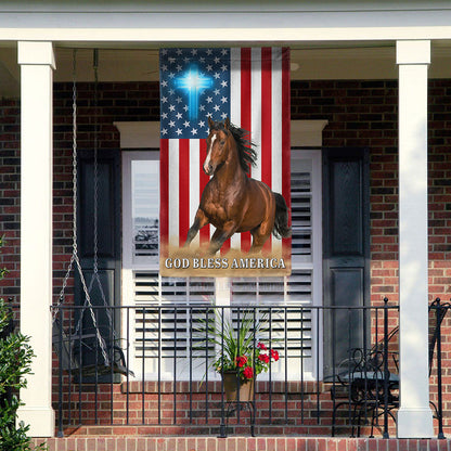 Patriotic Horse American Flag, God Bless Horse Farm Outdoor Flag