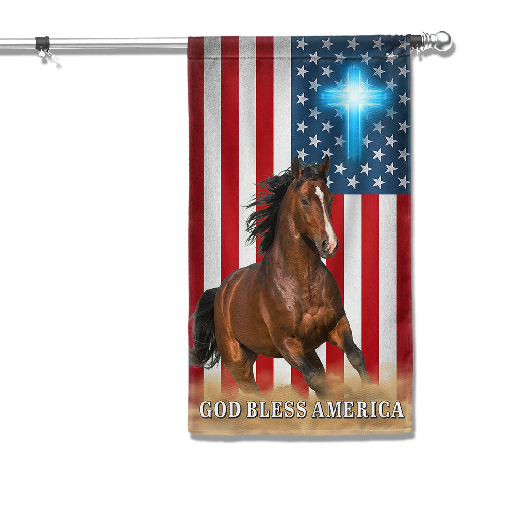 Patriotic Horse American Flag, God Bless Horse Farm Outdoor Flag