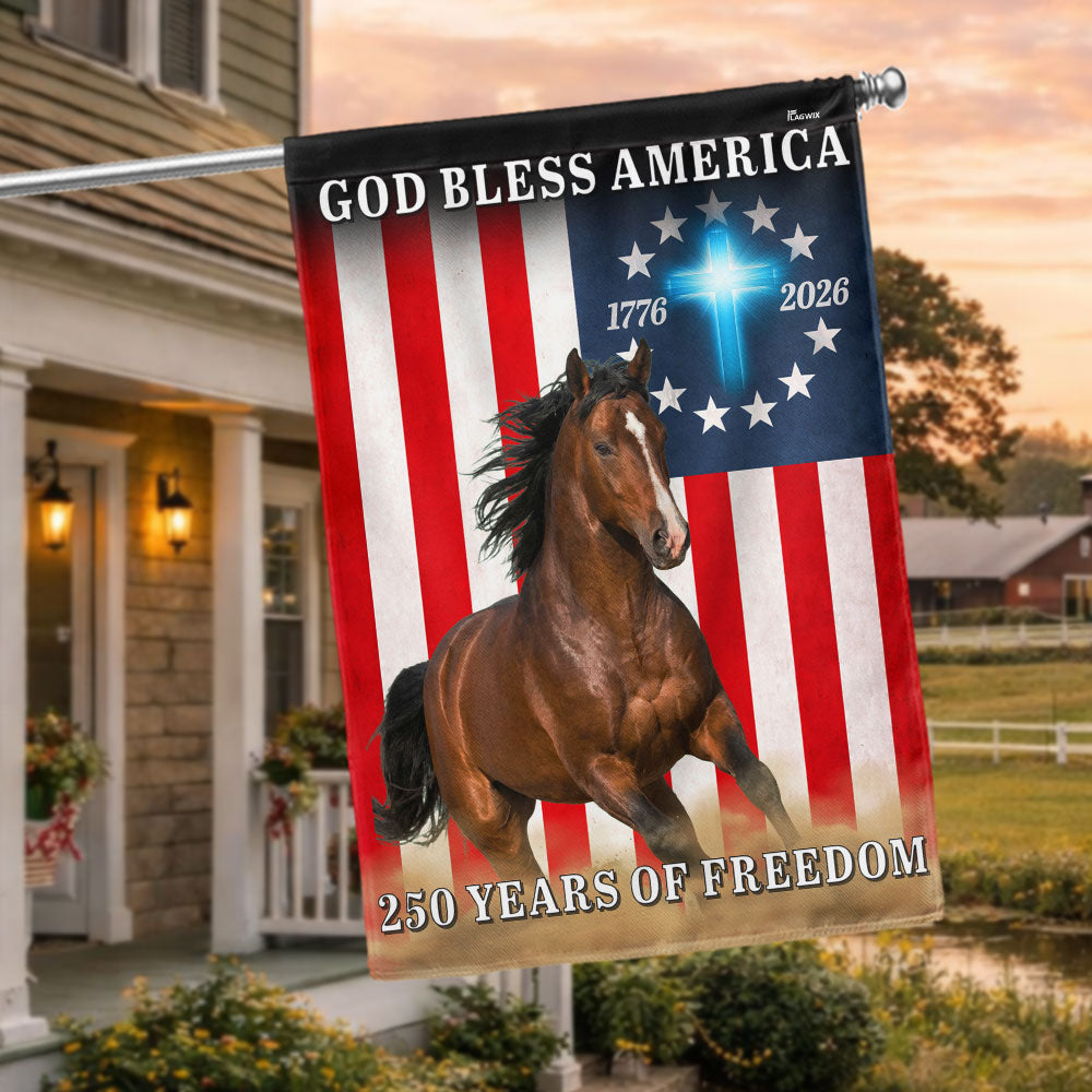 God Bless America Patrotic Horse Flag, 250 Years of Freedom Farm Flag