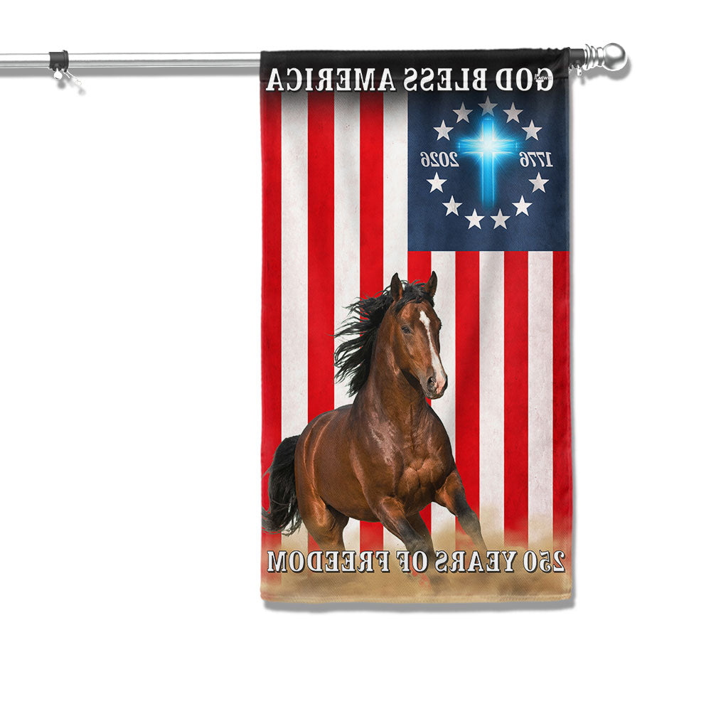 God Bless America Patrotic Horse Flag, 250 Years of Freedom Farm Flag