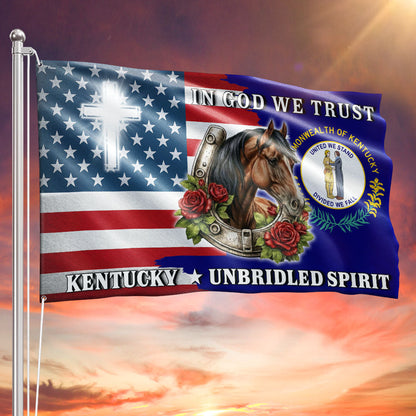 America KY In God We Trust American Grommet Flag, Kentucky Unbridled Spirit 250 Years Decor