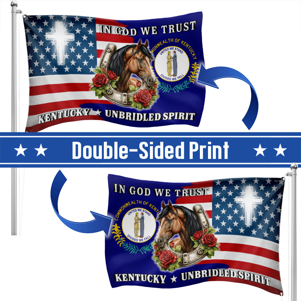 America KY In God We Trust American Grommet Flag, Kentucky Unbridled Spirit 250 Years Decor