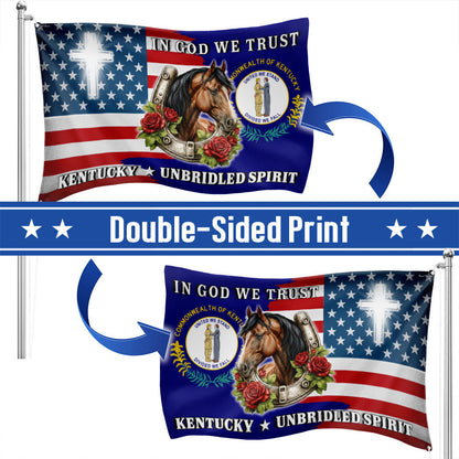 America KY In God We Trust American Grommet Flag, Kentucky Unbridled Spirit 250 Years Decor