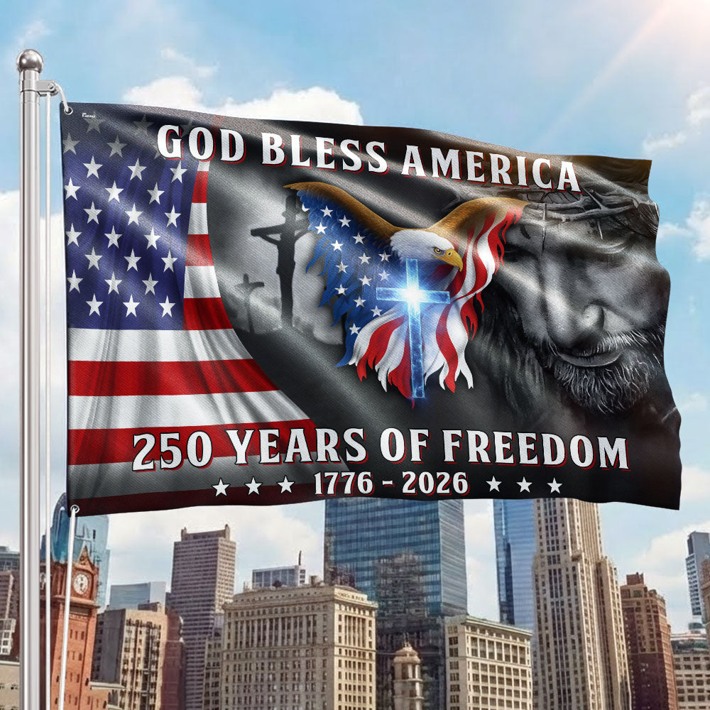 Patriotic Christian 250 Years of Freedom Flag,  God Bless America 1776 2026 Grommet Flag