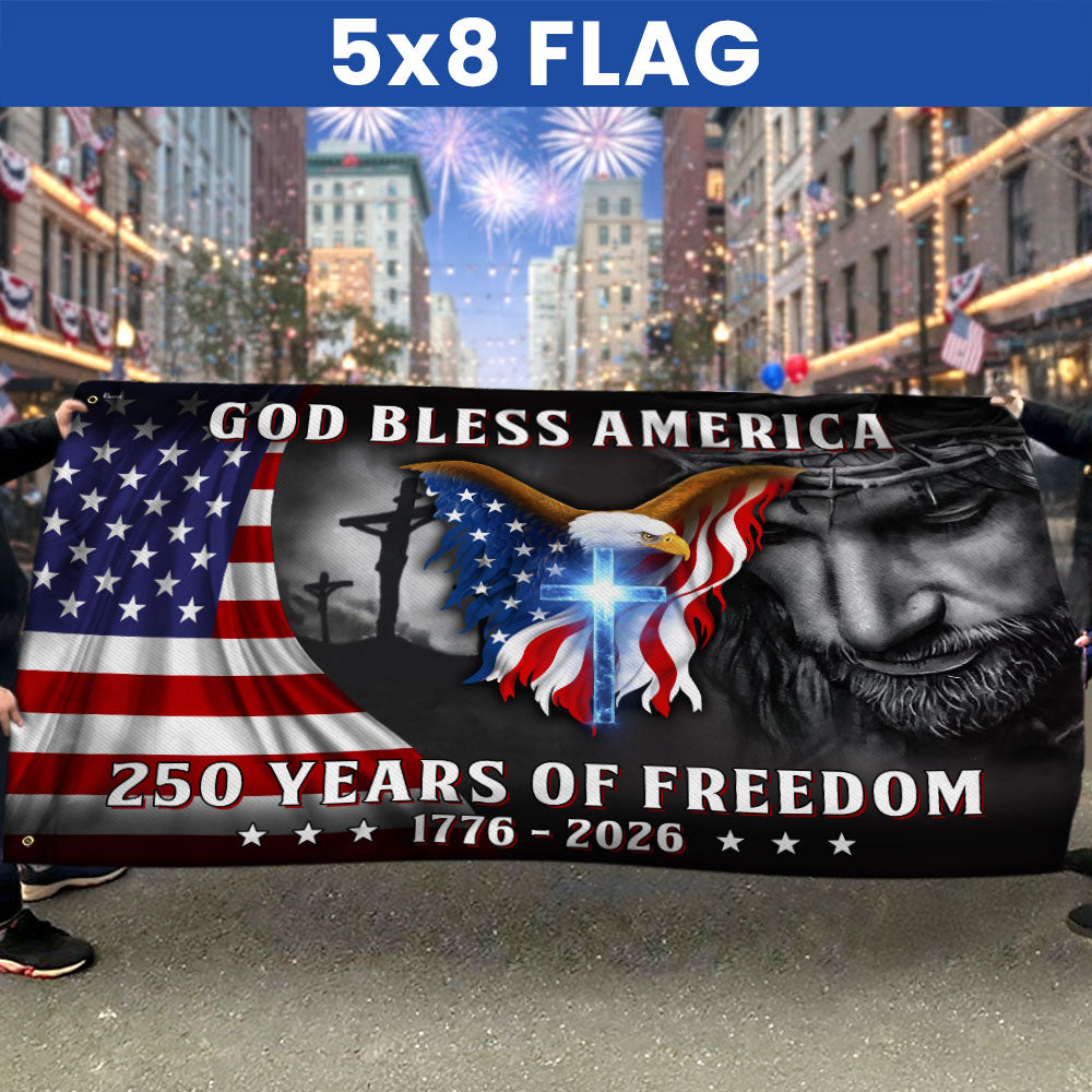 Patriotic Christian 250 Years of Freedom Flag,  God Bless America 1776 2026 Grommet Flag