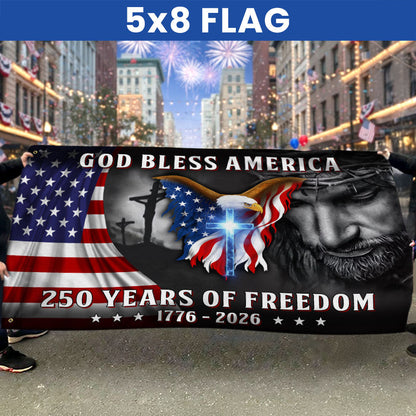 Patriotic Christian 250 Years of Freedom Flag,  God Bless America 1776 2026 Grommet Flag