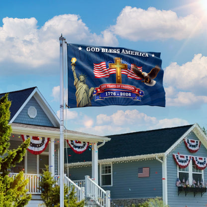 250 Years of Freedom Christian Flag, God Bless America Patriotic 1776 2026 Grommet Flag