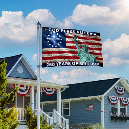 Patriotic 250 Years of Freedom, God Bless America 1776 2026 American Grommet Flag