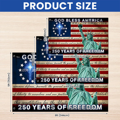 Patriotic 250 Years of Freedom, God Bless America 1776 2026 American Grommet Flag