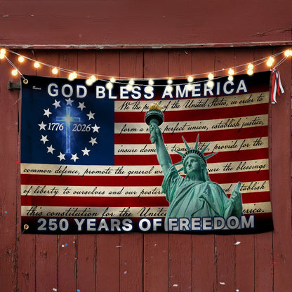Patriotic 250 Years of Freedom, God Bless America 1776 2026 American Grommet Flag