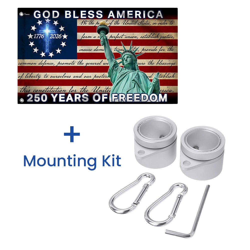 Patriotic 250 Years of Freedom, God Bless America 1776 2026 American Grommet Flag