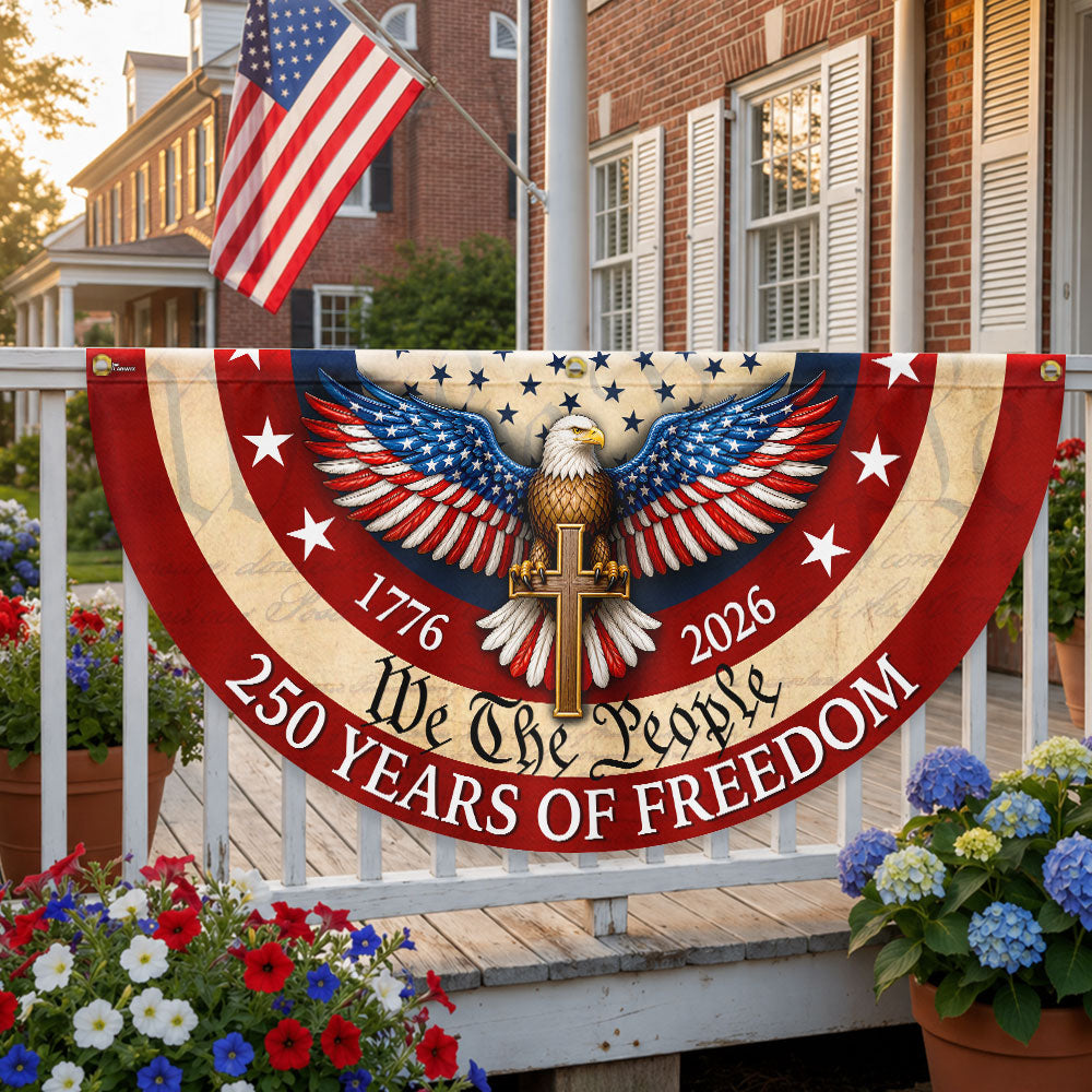 Patriotic Christian American Fan Flag, 250 Years of Freedom Eagle Cros 1776 2026 Flag Decor
