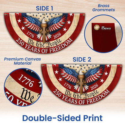 Patriotic Christian American Fan Flag, 250 Years of Freedom Eagle Cros 1776 2026 Flag Decor