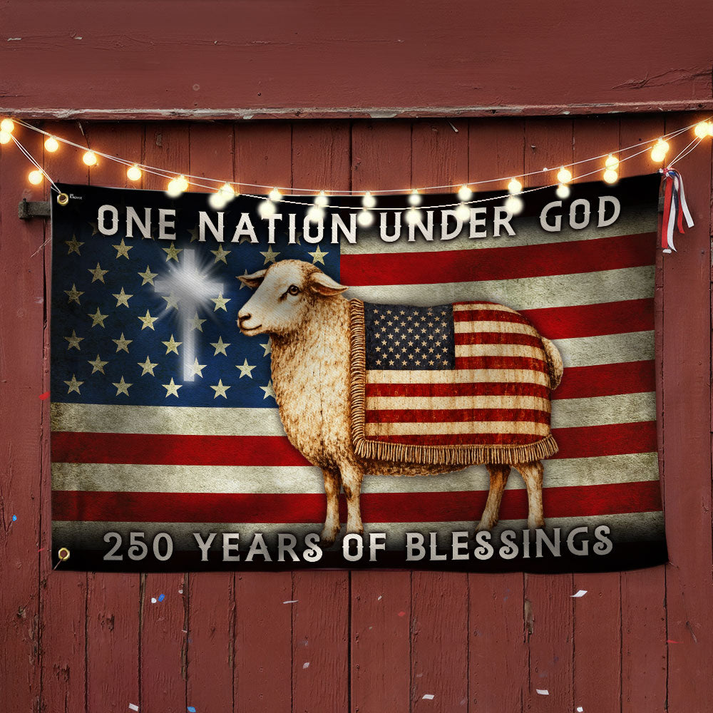 One Nation Under God Sheep Flag, 250 Years of Blessings American Christian Grommet Flag