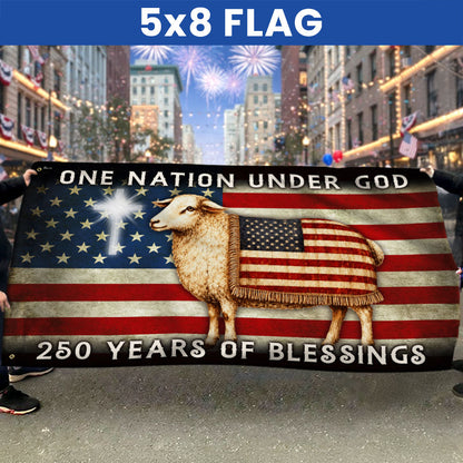 One Nation Under God Sheep Flag, 250 Years of Blessings American Christian Grommet Flag