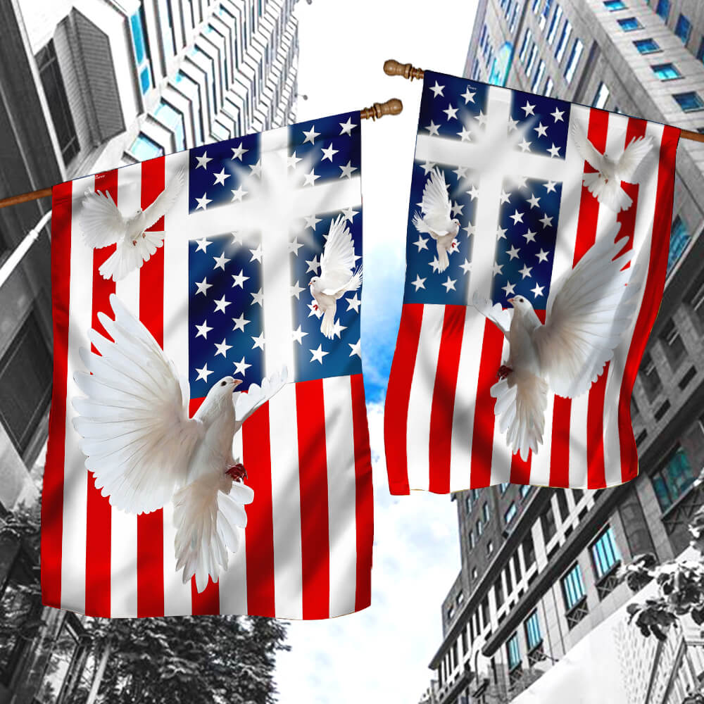 Peace Dove Christian Cross American Flag