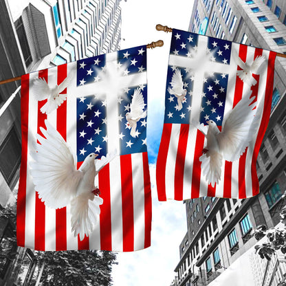 Peace Dove Christian Cross American Flag