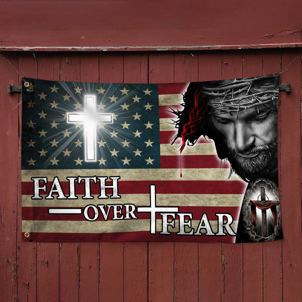 Faith Over Fear. Jesus Christian Cross American Flag