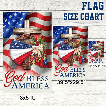 Flagwix American Flag - God Bless America American Wreath Patriot Christian Cross Flag