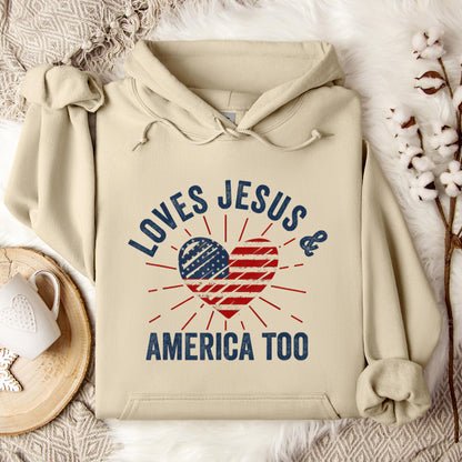 Loves Jesus and America Too God Christian 4th of July 2 Hoodie