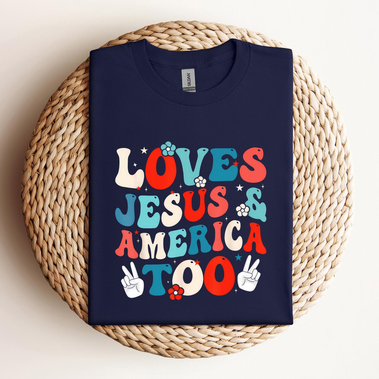 Loves Jesus and America Too Groovy 4th of July God Christian