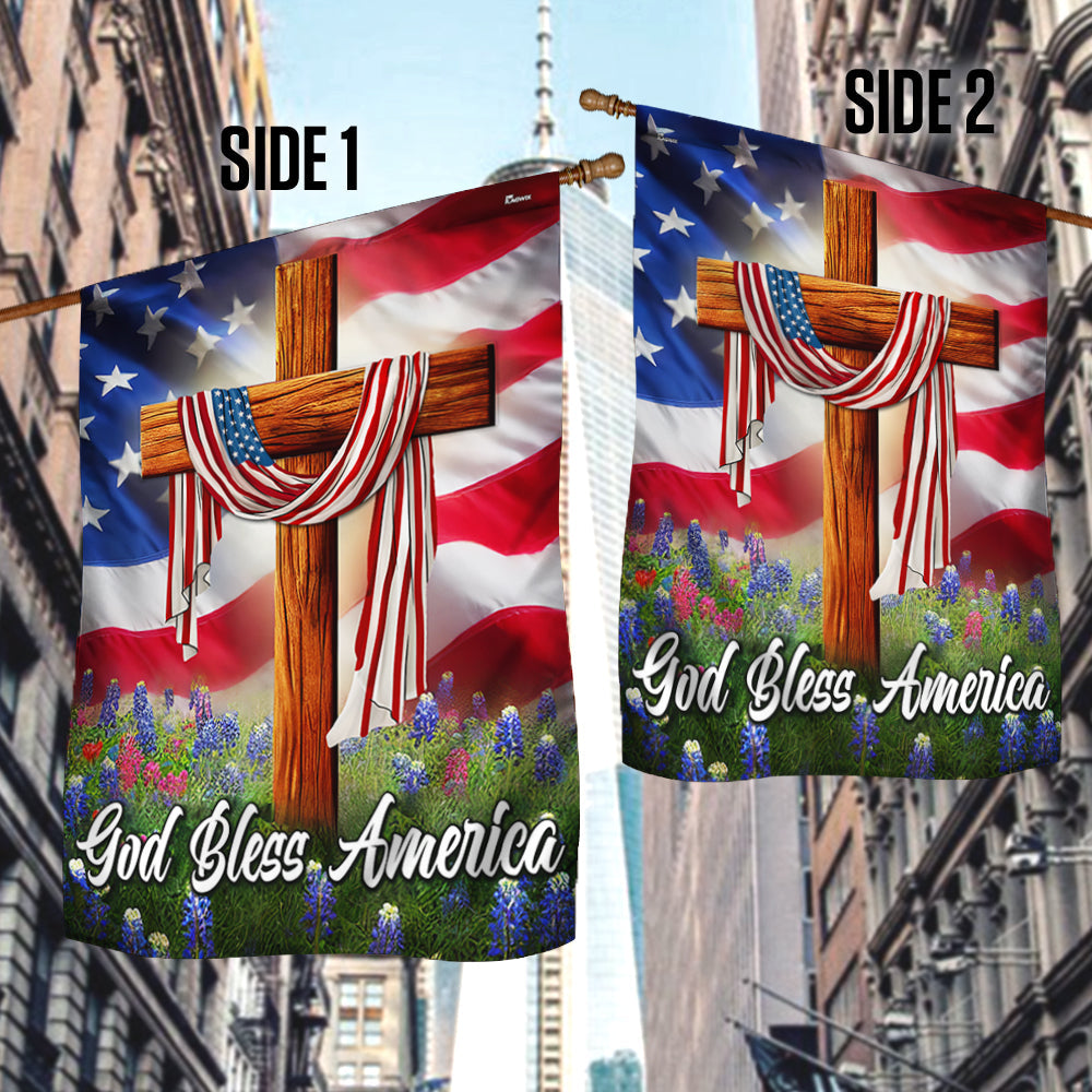 Jesus Christian Cross American Flag God Bless America Flag