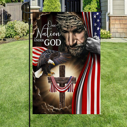One Nation Under God. Christian Cross American Flag