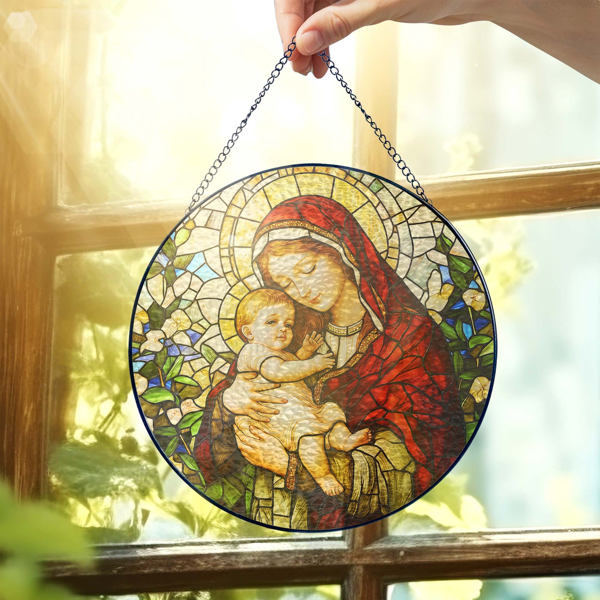 Blessed Virgin Mary Catholic  Religious Stained Glass Suncatcher