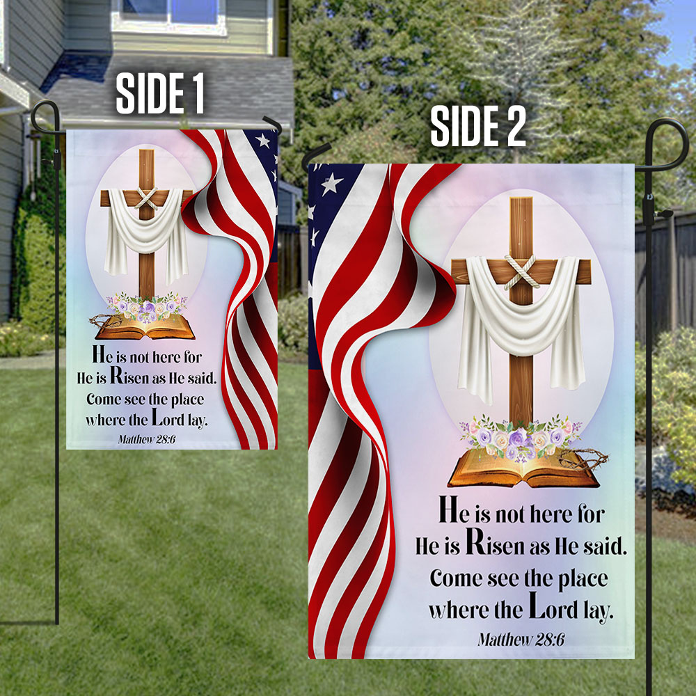 Jesus Cross Easter Day American Flag He Is Not Here He Is Risen