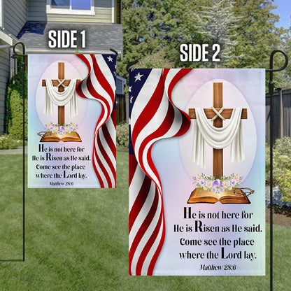 Jesus Cross Easter Day American Flag He Is Not Here He Is Risen