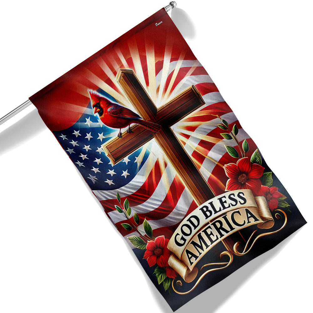 Cardinal Christian Cross God Bless America Flag