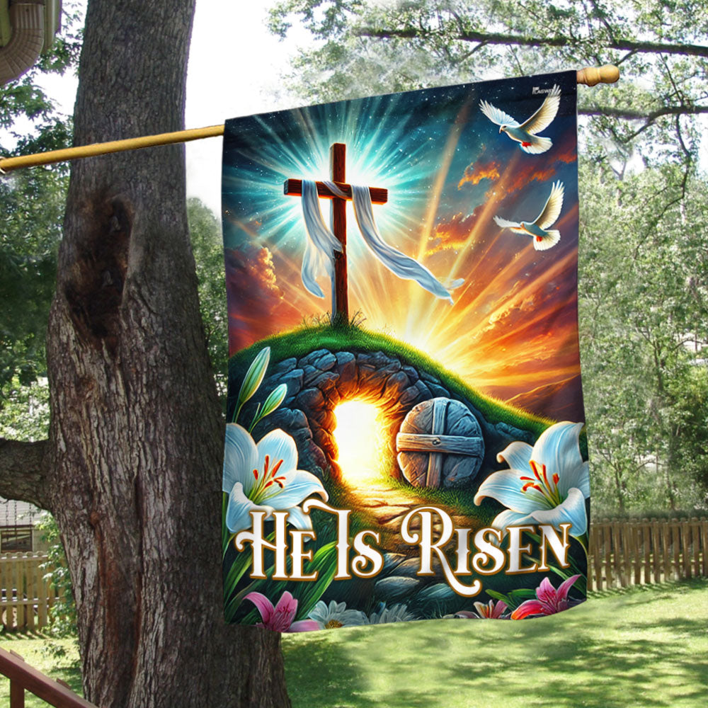 Easter Day He Is Risen Empty Tomb Christian Cross Flag