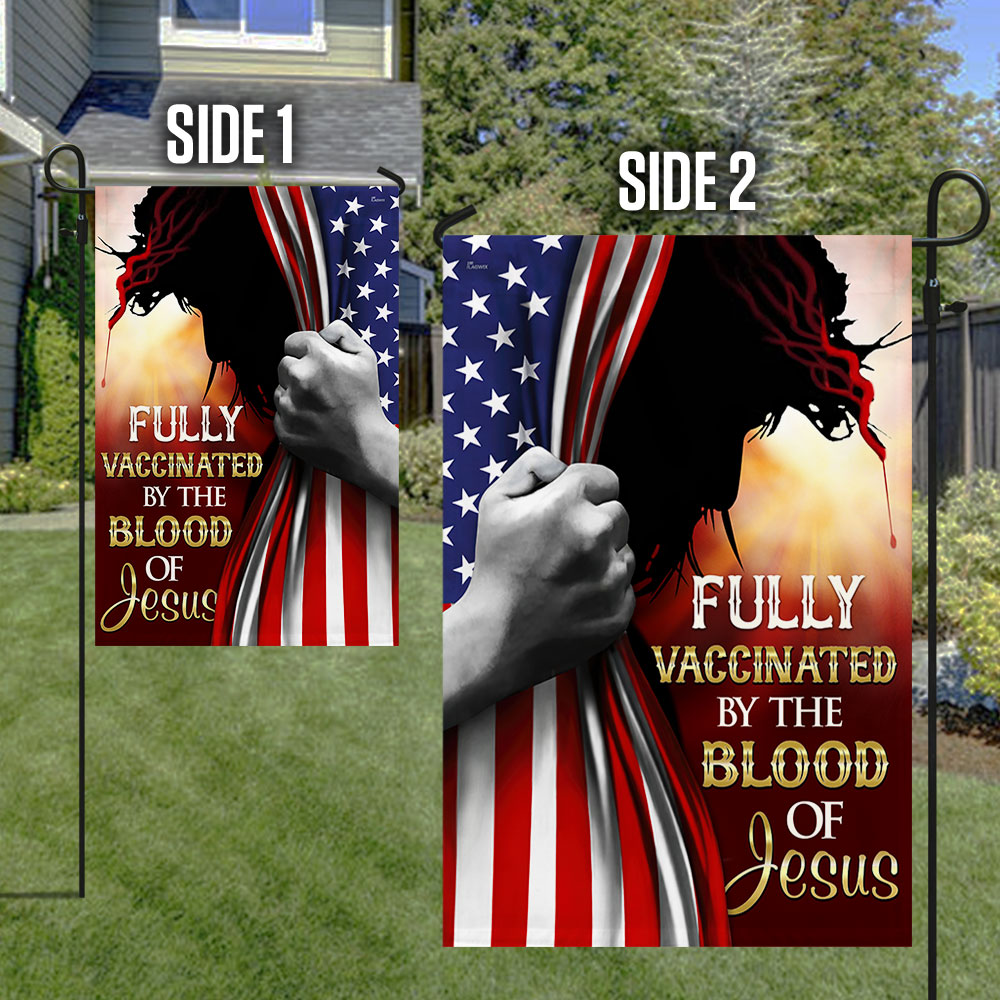 Fully Vaccinated By The Blood Of Jesus Flag QNN555Fv3