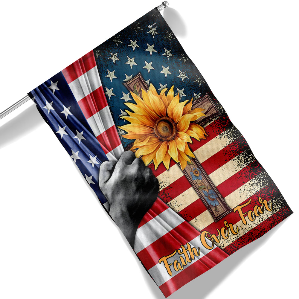 Jesus Christian Cross Faith Over Fear Flag