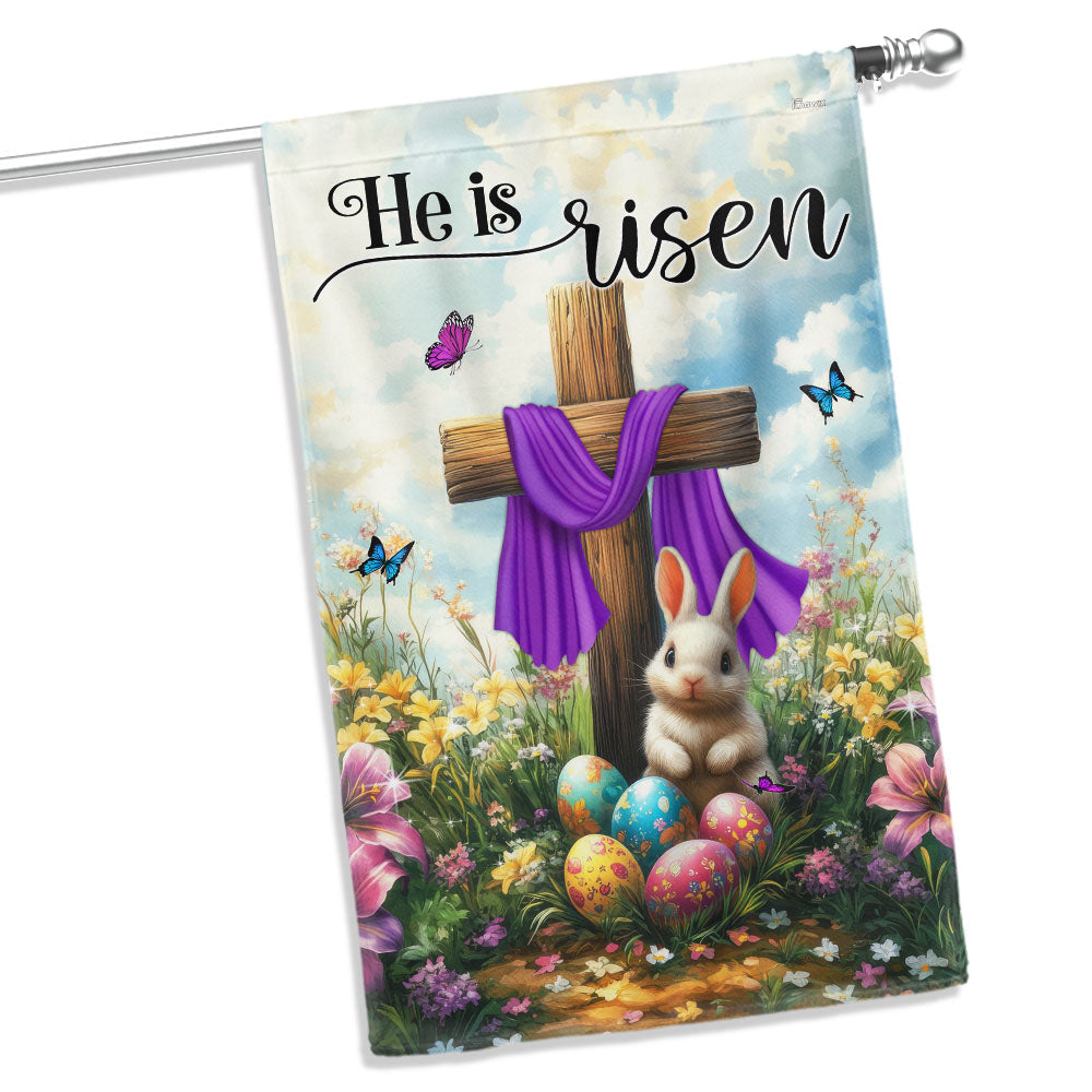 Easter Cross Rabbit He Is Risen Jesus Christ Flag