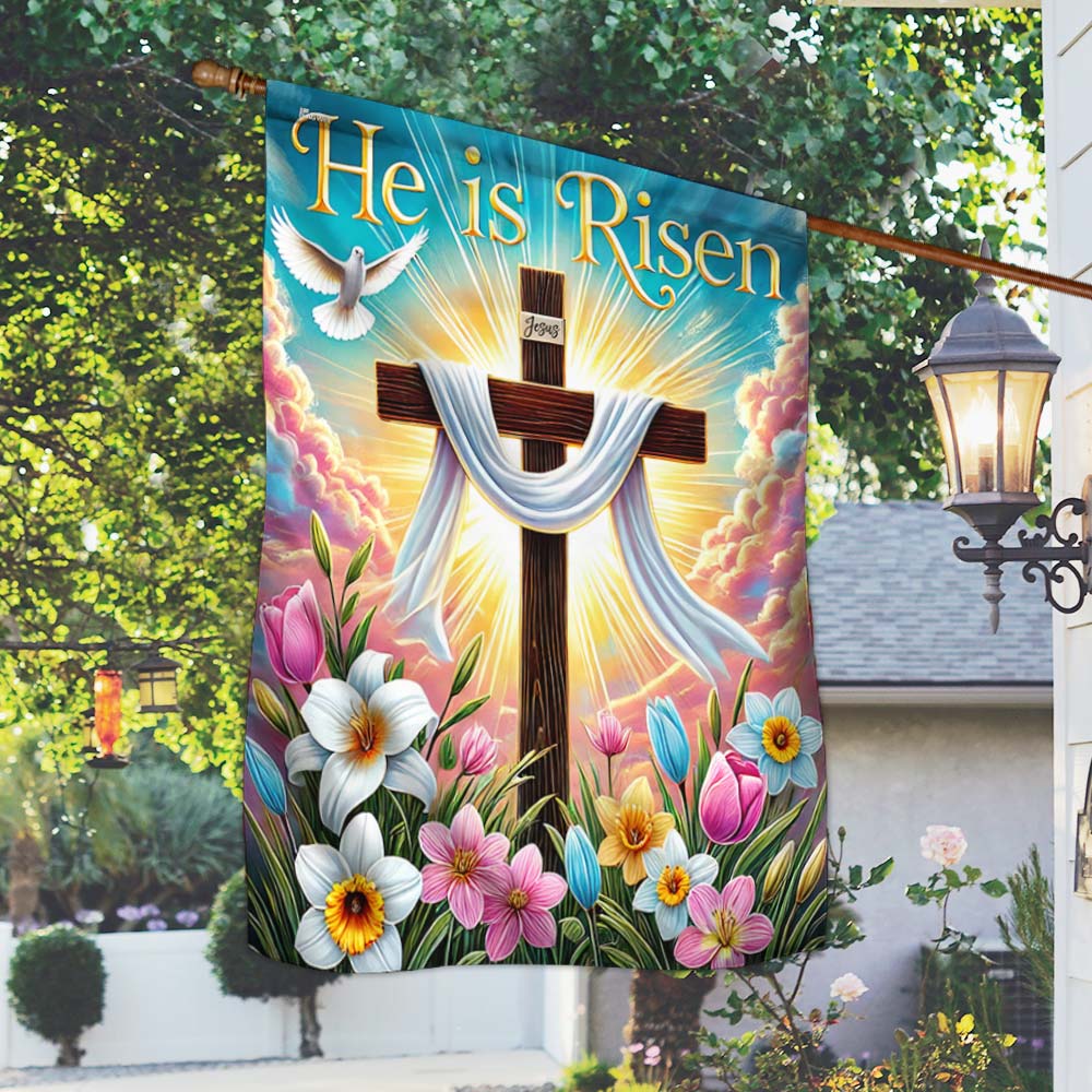 Easter Cross He Is Risen Flag
