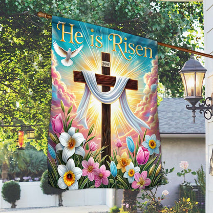 Easter Cross He Is Risen Flag