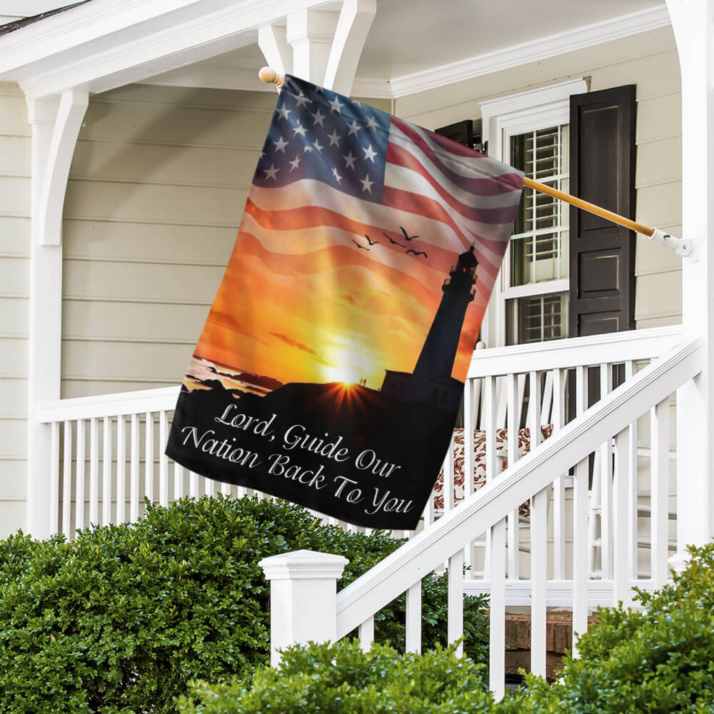 Christian Jesus Lighthouse Flag Lord Guide Our  Nation Back To You Flag
