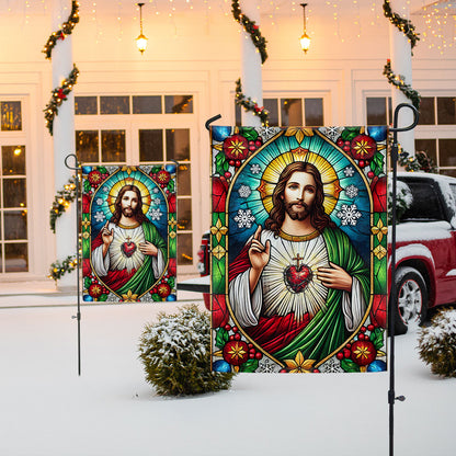 Sacred Heart of Jesus Stained Glass Christmas Flag