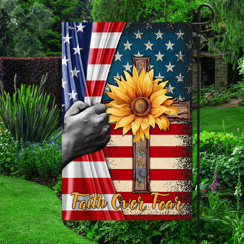 Jesus Christian Cross Faith Over Fear Flag