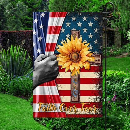 Jesus Christian Cross Faith Over Fear Flag