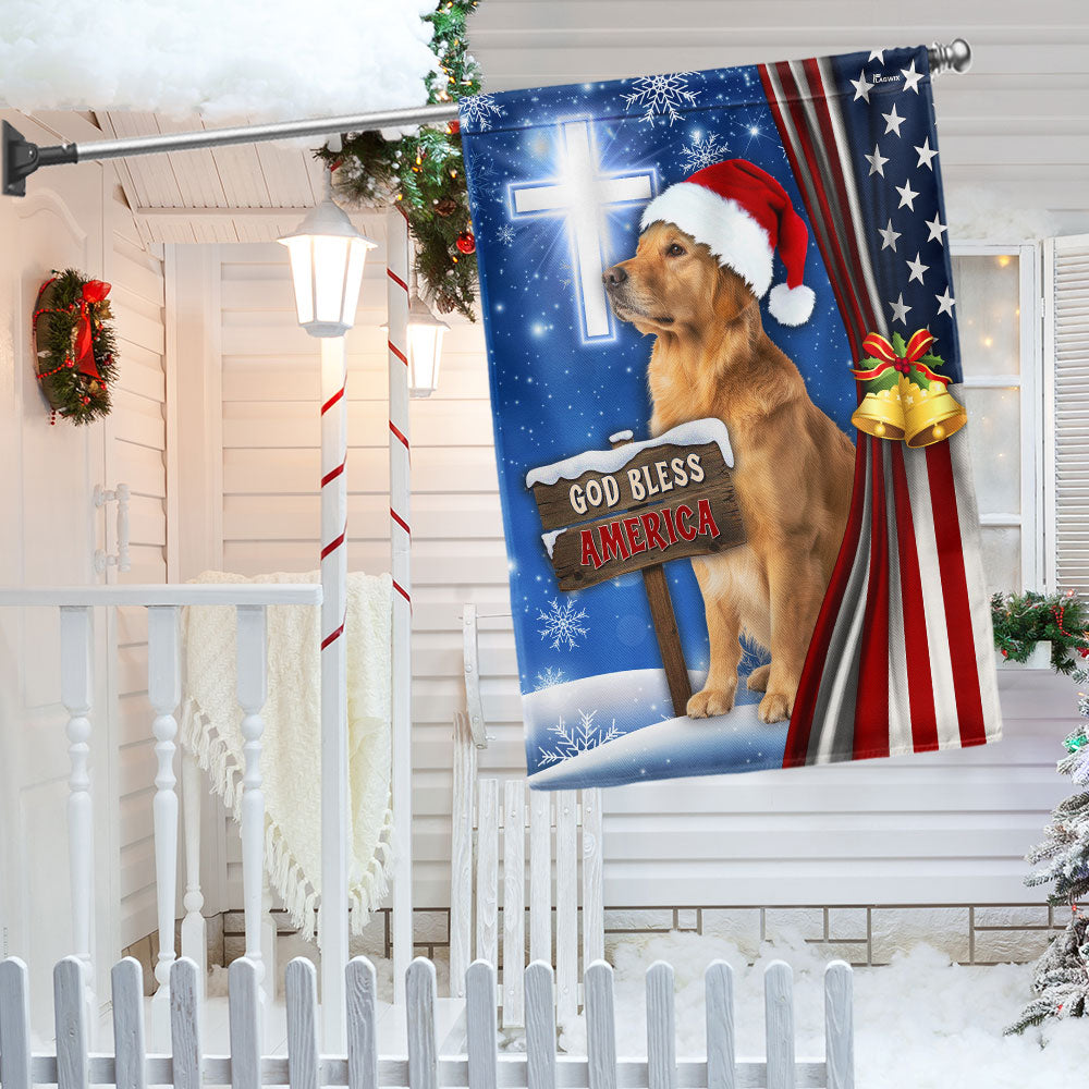 Golden Retriever Christmas Flag | God Bless America Christian Cross Flag