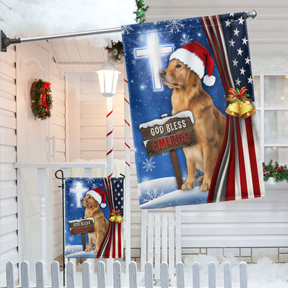 Golden Retriever Christmas Flag | God Bless America Christian Cross Flag