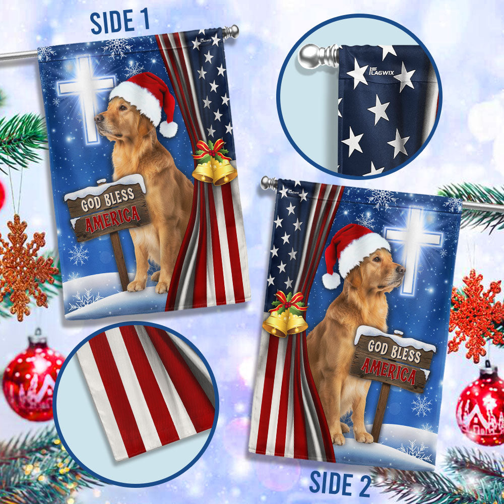 Golden Retriever Christmas Flag | God Bless America Christian Cross Flag