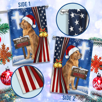 Golden Retriever Christmas Flag | God Bless America Christian Cross Flag