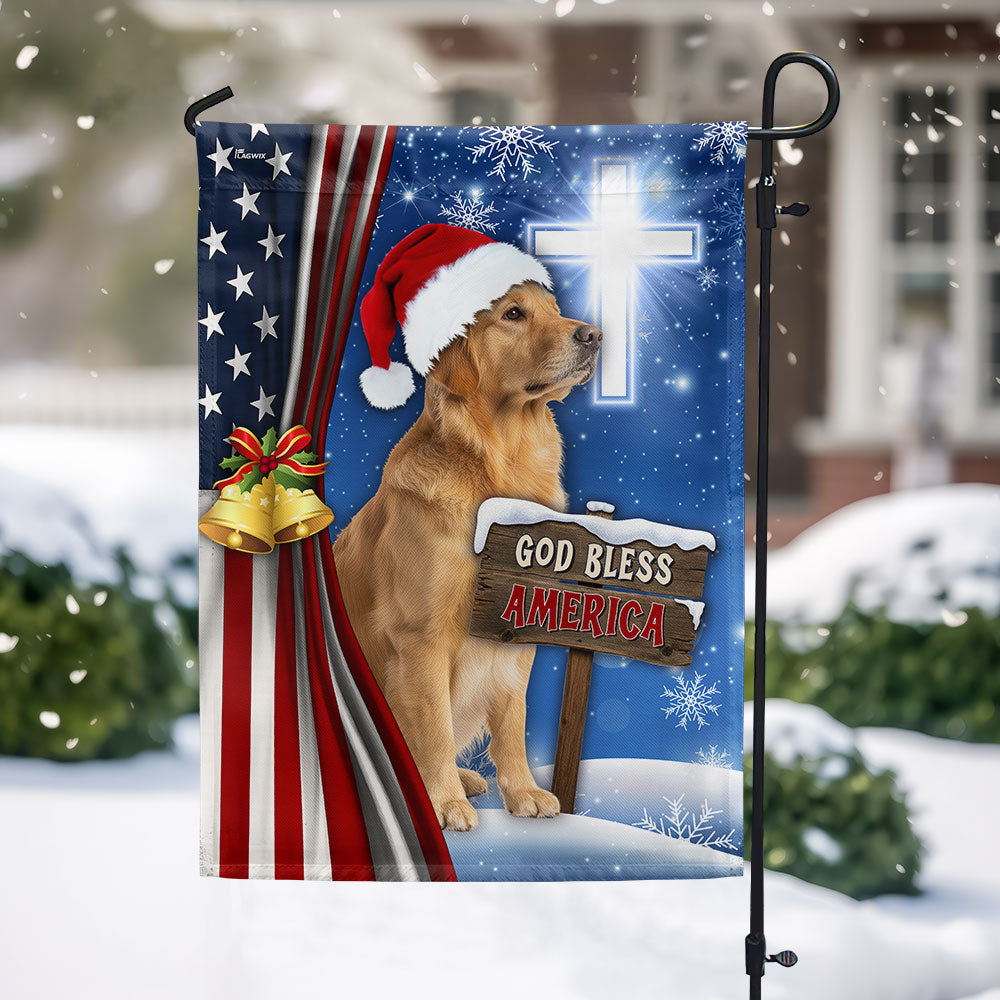 Golden Retriever Christmas Flag | God Bless America Christian Cross Flag