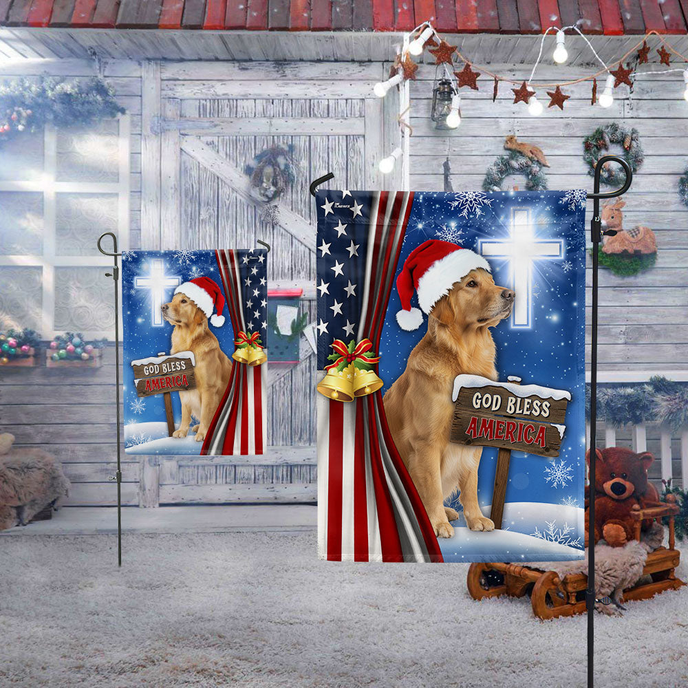 Golden Retriever Christmas Flag | God Bless America Christian Cross Flag