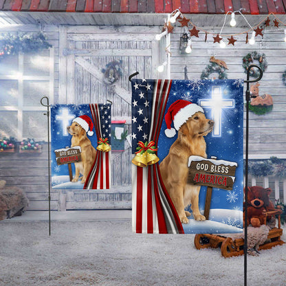 Golden Retriever Christmas Flag | God Bless America Christian Cross Flag