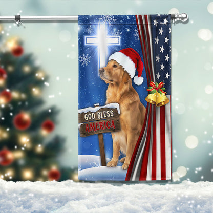 Golden Retriever Christmas Flag | God Bless America Christian Cross Flag