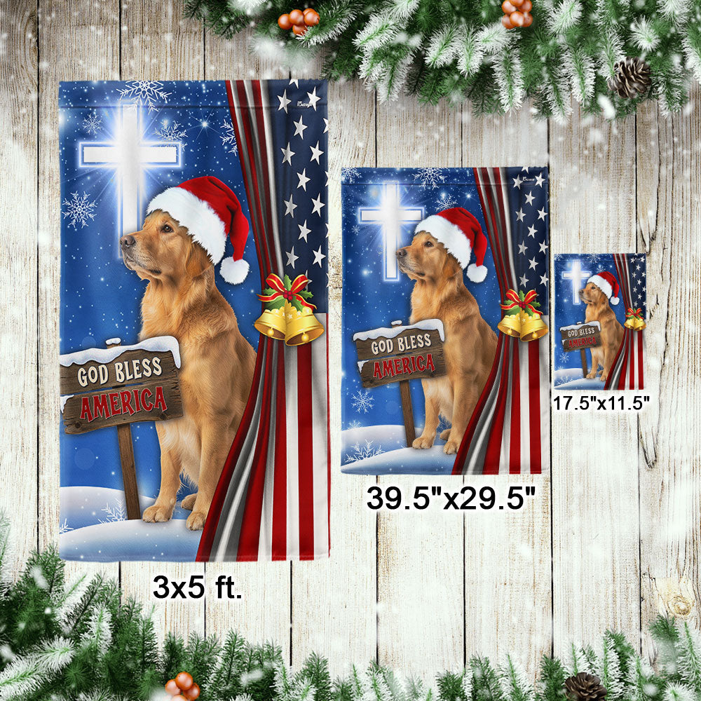 Golden Retriever Christmas Flag | God Bless America Christian Cross Flag